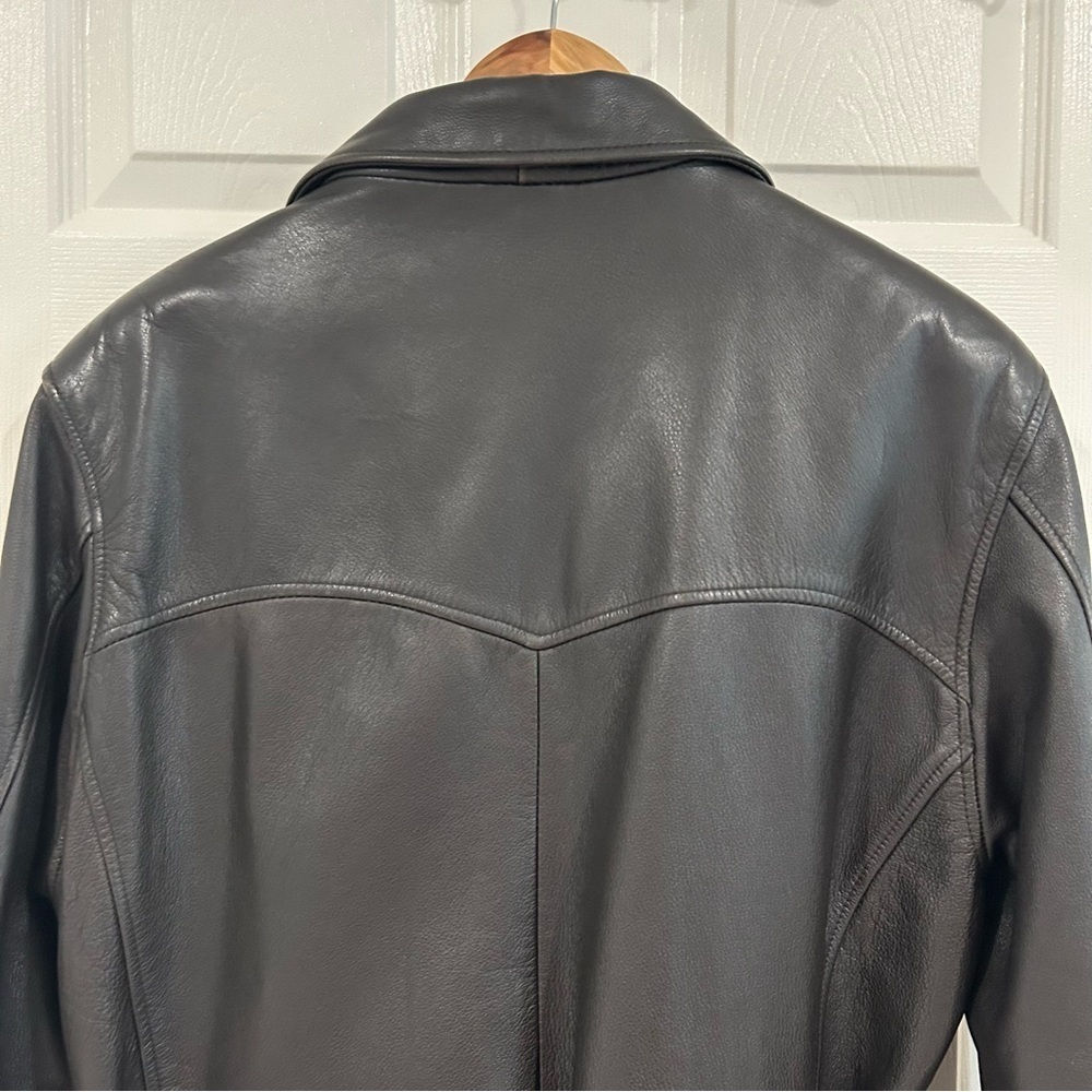 VTG 90s Tannery West Leather Black Brown Belt Collar Zip Jacket Coat Women XL - Picture 12 of 17